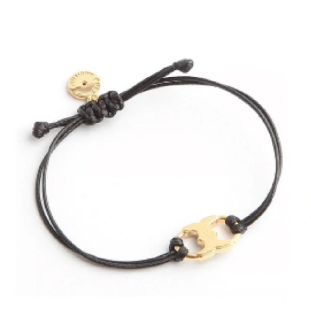 Tory Burch Black Embrace Cord Gold Logo Link Bracelet - Picture 4 of 7
